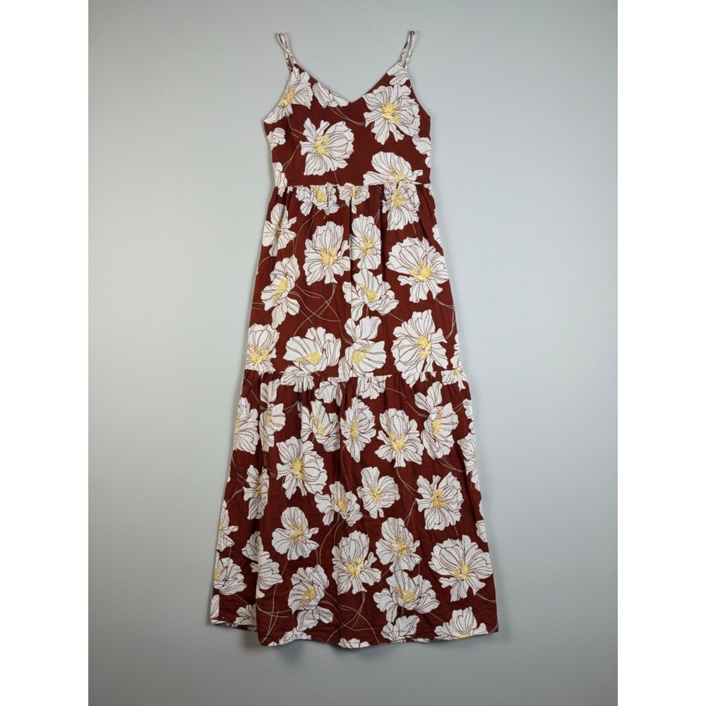 Gap Womens Rust Brown Floral Cotton Tiered Maxi Dress Sz 4 Adjustable Straps